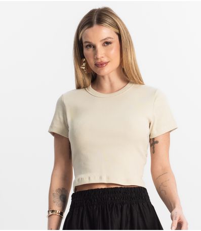 Blusa Cropped Ribana Básica Rovitex Bege