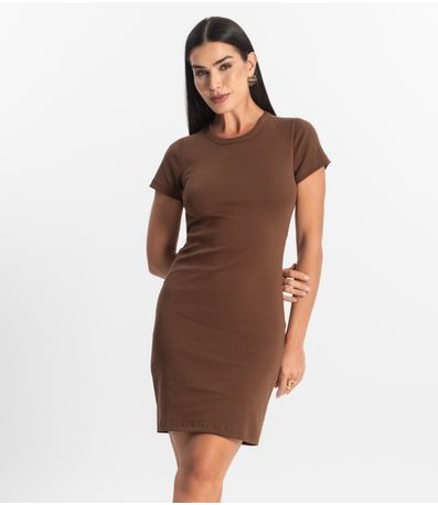 Vestido Acinturado Em Ribana Canelada Rovitex Marrom