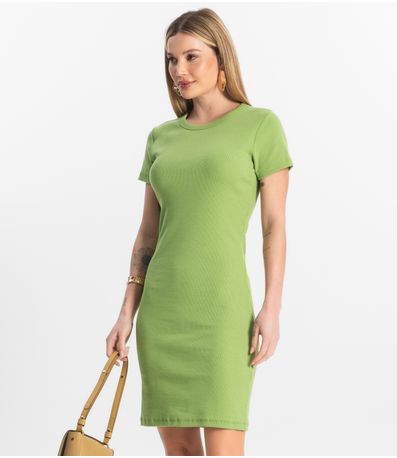 Vestido Acinturado Em Ribana Canelada Rovitex Verde