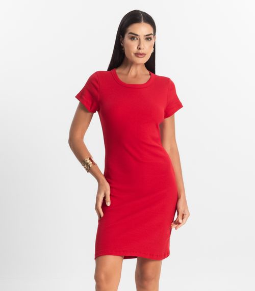 Vestido Acinturado Em Ribana Canelada Rovitex Vermelho