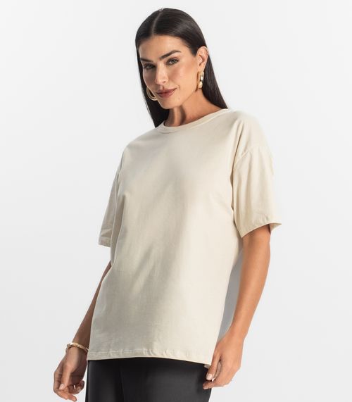 T-Shirt Over Básica Feminina Rovitex Bege