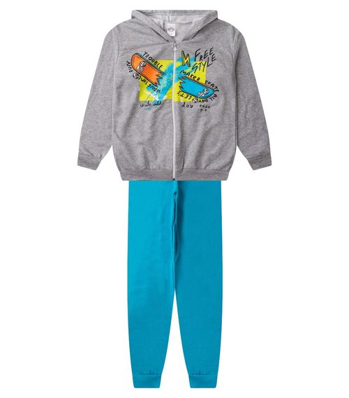 Conjunto De Moletom Masculino Com Capuz Kappes Cinza