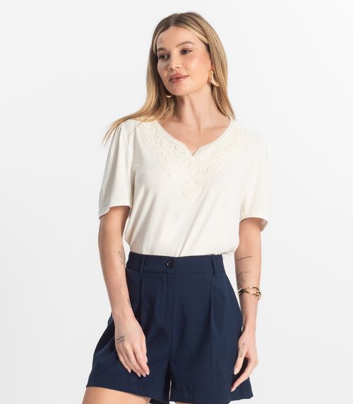 Blusa Feminina Manga Curta Viscotorcion Select Bege