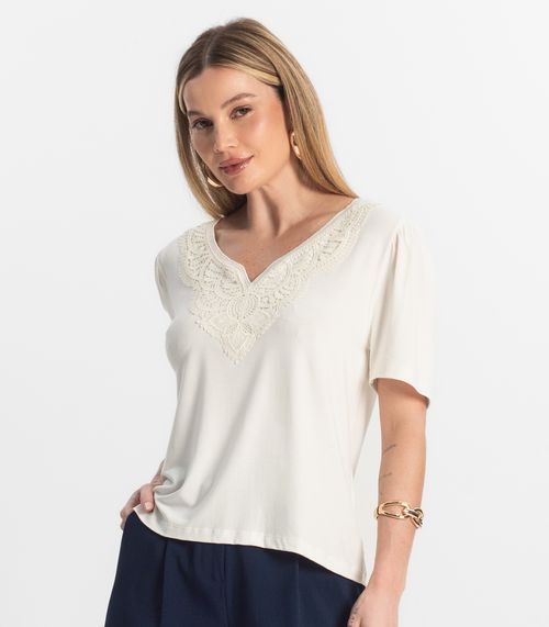 Blusa Feminina Manga Curta Viscotorcion Select Bege
