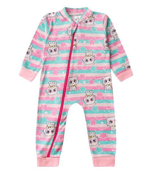 Macacao Infantil Manga Longa Com Ziper Kappes Rosa
