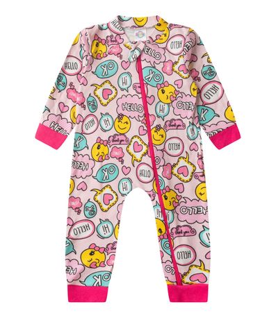 Macacao Infantil Manga Longa Com Ziper Kappes Rosa