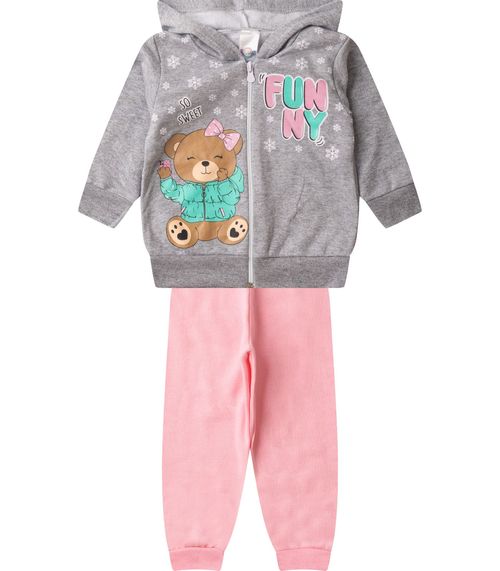 Conjunto De Moletom Infantil Com Capuz Kappes Cinza