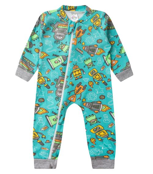 Macacao Infantil Manga Longa Com Ziper Kappes Azul