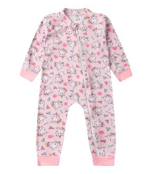 Macacao Infantil Manga Longa Com Ziper Kappes Rosa