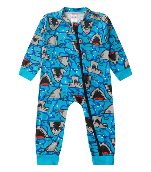 Macacao Infantil Manga Longa Com Ziper Kappes Azul