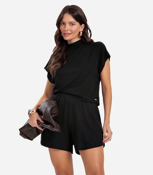 Conjunto Blusa com Shorts Feminino de Molecotton Preto