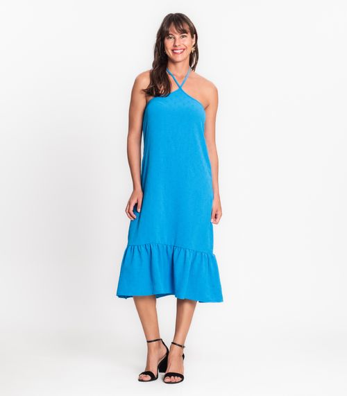 Vestido Midi de Alça e Babados em Air Flow Rovitex Azul