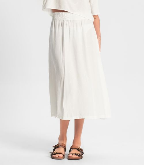 Saia Midi Viscose Maquinetada Bege