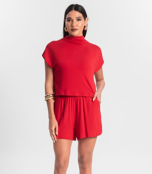 Conjunto Blusa com Shorts Feminino de Molecotton Vermelho
