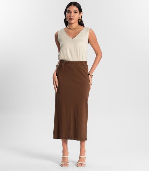 Saia Feminina Midi Malhão Marrom