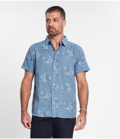 Camisa Masculina Em Tricoline Diametro Azul