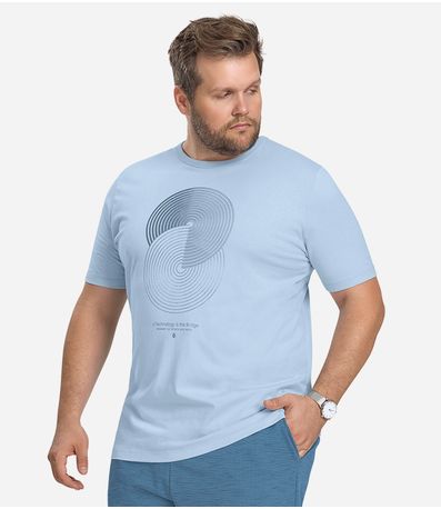 Camiseta Masculina Plus Size Meia Malha Diametro Azul
