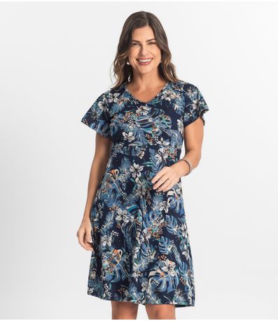 Vestido Feminino Evasê Estampado Select Azul