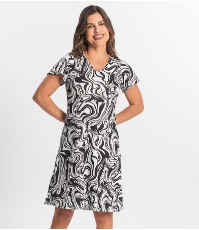 Vestido Feminino Evasê Estampado Select Preto
