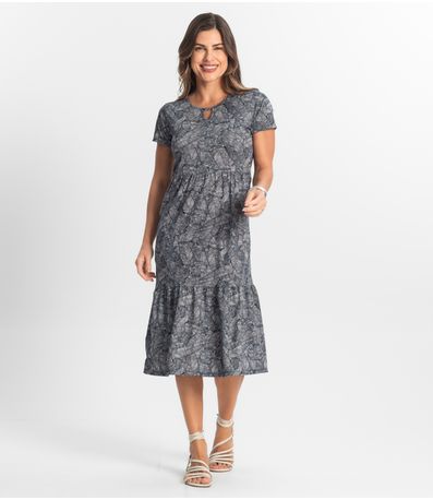 Vestido Midi Feminino Estampado Select Cinza