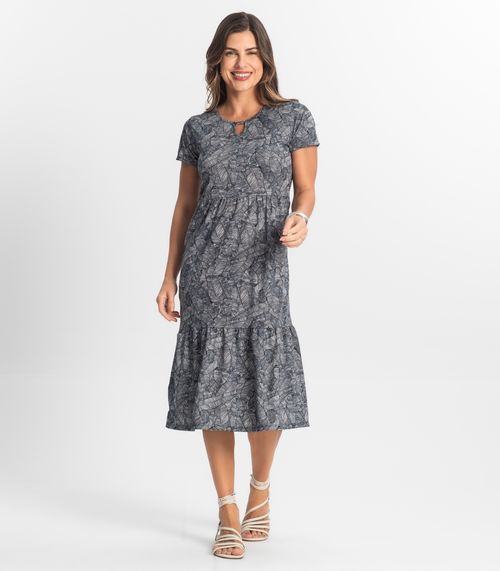 Vestido Midi Feminino Estampado Select Cinza
