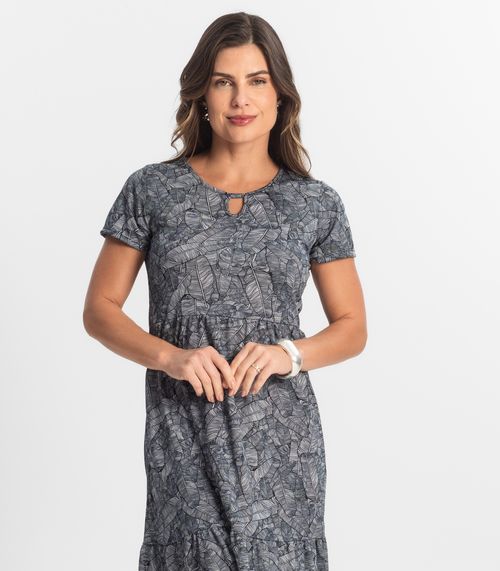 Vestido Midi Feminino Estampado Select Cinza