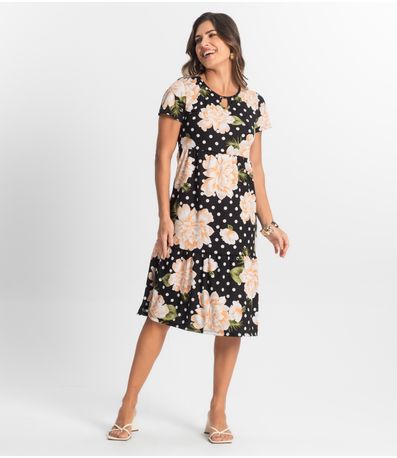 Vestido Midi Feminino Estampado Select Preto