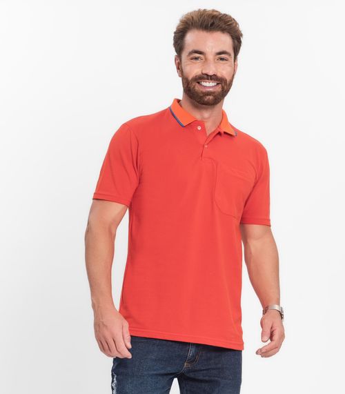 Polo Básica Com Detalhe de Linhas na Gola Select Laranja