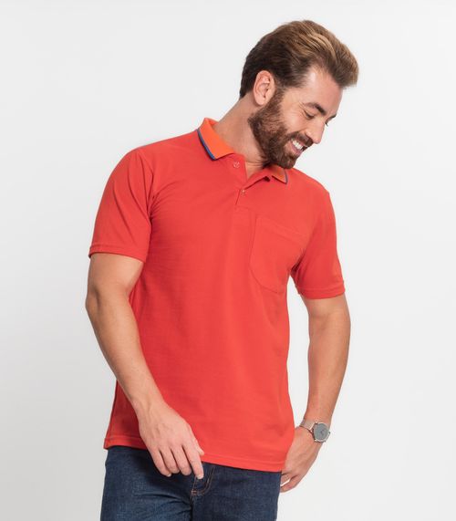 Polo Básica Com Detalhe de Linhas na Gola Select Laranja