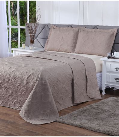 Conjunto Colcha Microfibra Queen La Dotta Bege