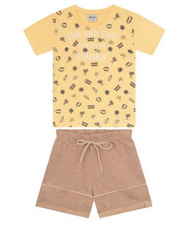 Conjunto Infantil Masculino Com Camiseta Agathos Amarelo