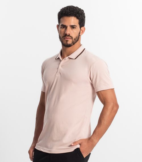 Polo Básica Com Detalhe de Linhas na Gola Select Rosa