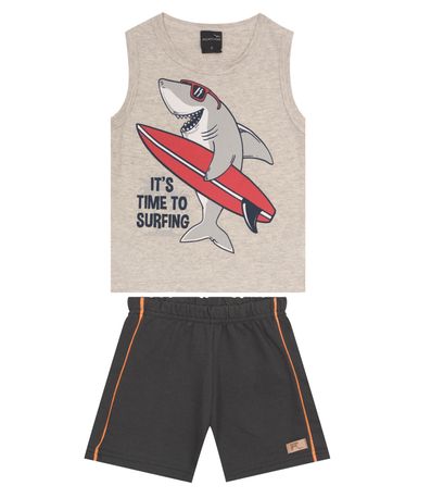 Conjunto Infantil Masculino Com Camiseta Agathos Cinza