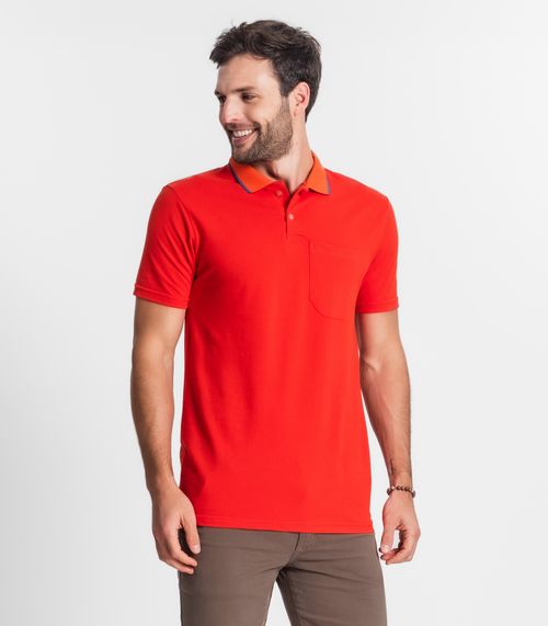 Polo Básica Com Detalhe de Linhas na Gola Select Laranja
