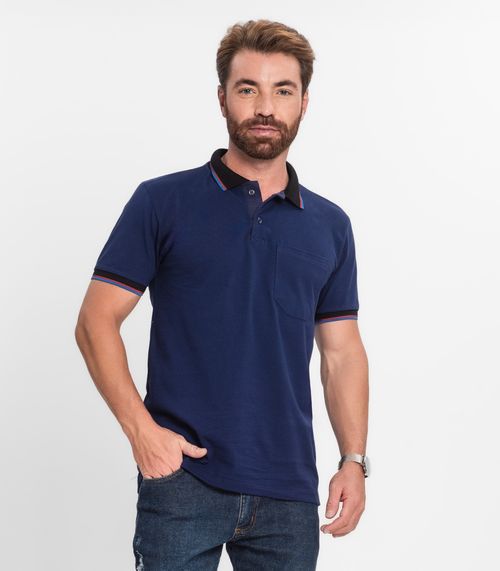 Polo Básica Com Detalhe de Linhas na Gola Select Azul