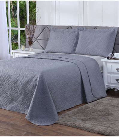 Conjunto Colcha Microfibra Queen La Dotta Cinza