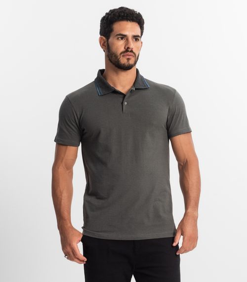 Polo Básica Com Detalhe de Linhas na Gola Select Cinza