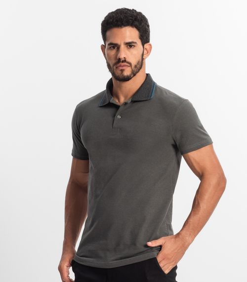 Polo Básica Com Detalhe de Linhas na Gola Select Cinza
