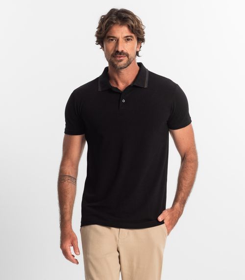Polo Básica Com Detalhe de Linhas na Gola Select Preto