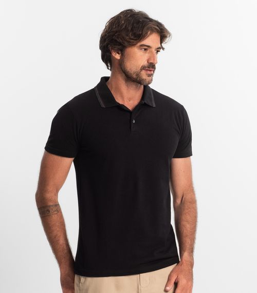 Polo Básica Com Detalhe de Linhas na Gola Select Preto