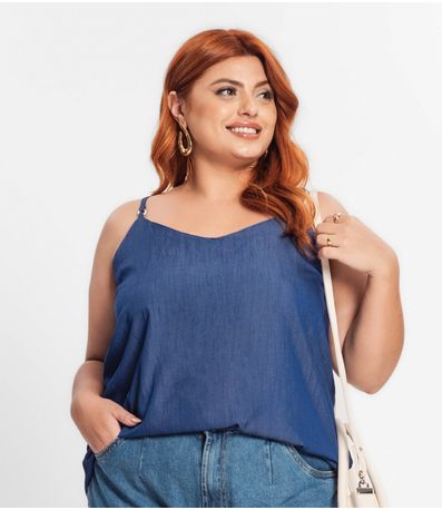 Blusa De Alça Feminina Plus Size Secret Glam Azul