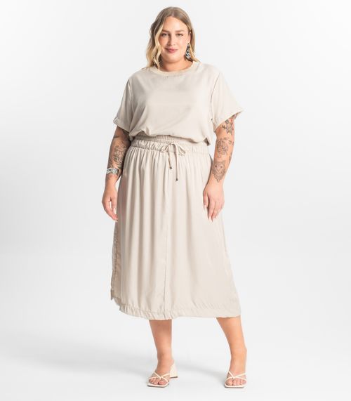 Saia Midi Plus Size Secret Glam Bege