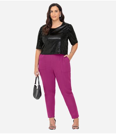 Calça Tecido Favo Plus Size Secret Glam Roxo