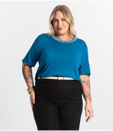 Blusa Feminina Manga Curta Secret Glam Azul