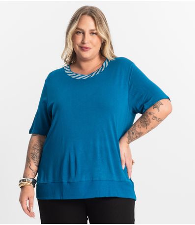 Blusa Feminina Manga Curta Secret Glam Azul