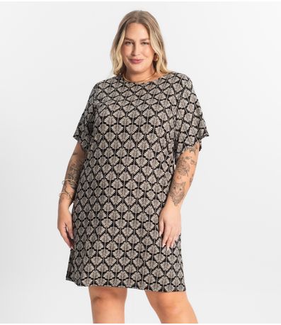 Vestido Estampado Plus Size Secret Glam Preto