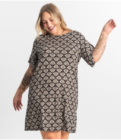 Vestido Estampado Plus Size Secret Glam Preto