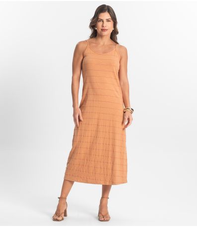 Vestido Midi Meia Malha Listrada Select Marrom