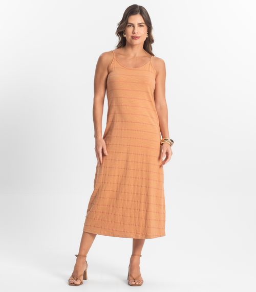 Vestido Midi Meia Malha Listrada Select Marrom