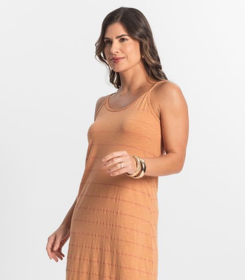 Vestido Midi Meia Malha Listrada Select Marrom